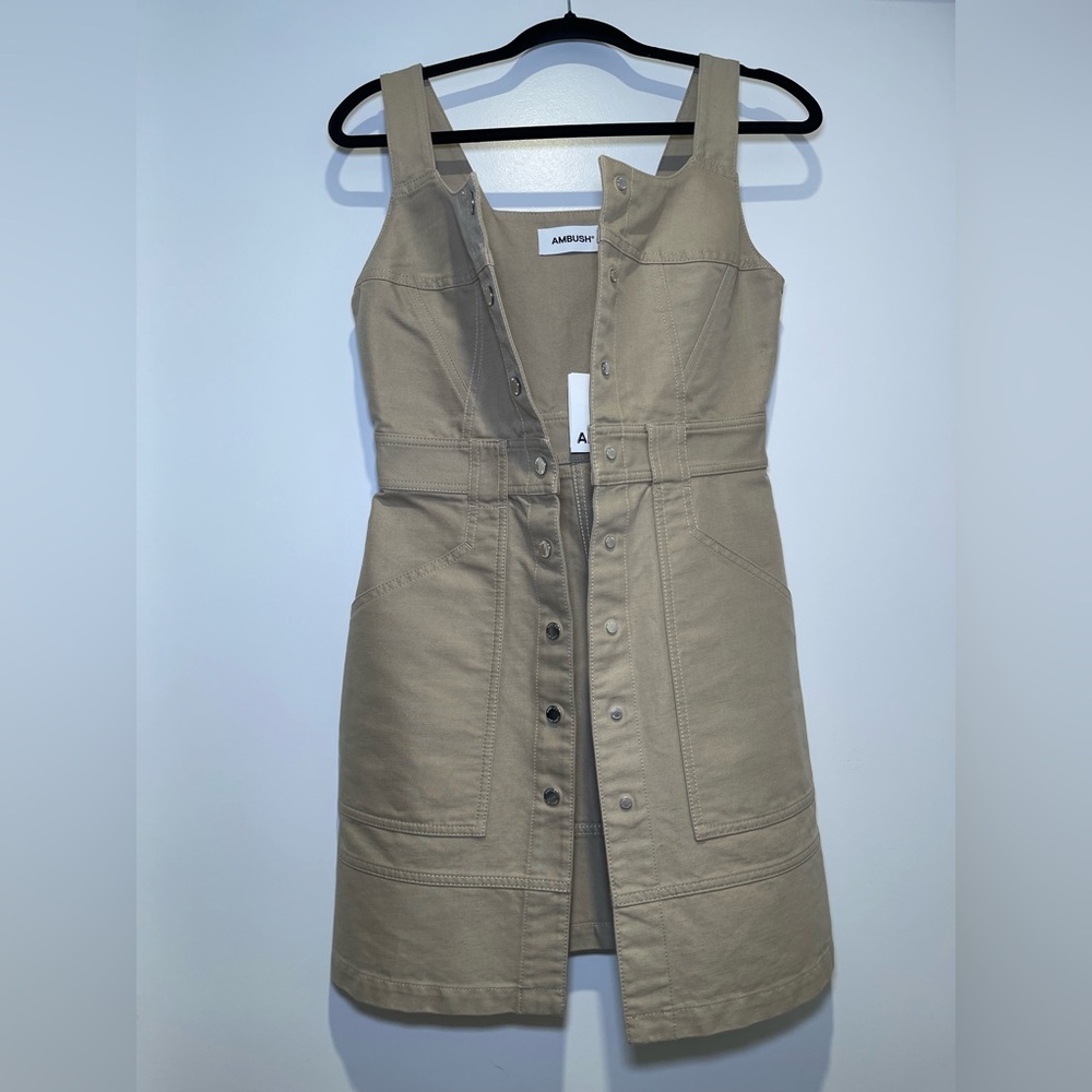 NWT AMBUSH women's Button Front Linen Sleeveless Mini Dress Beige Size Small - Picture 7 of 15